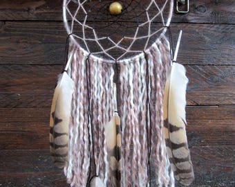 Dream catcher beige-brown tones / OWL feathers