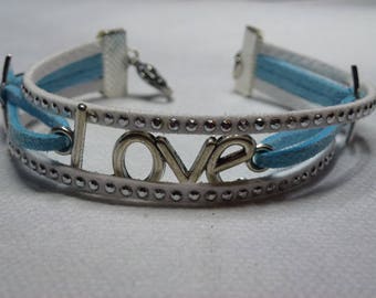 Blue and white suede bracelet