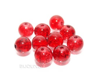 10 pearls 8mm cracked Lot M02403 4 red glass