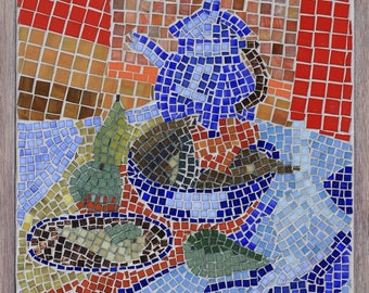 Nature morte aux poires 53x63cm tableau en Mosaïque