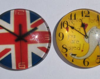 2 cabochons 25 mm vintage clock
