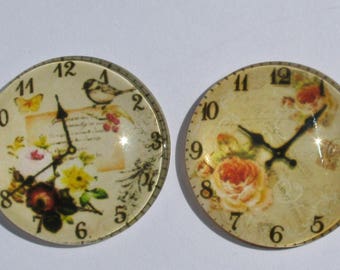 2 cabochons 25 mm vintage clock