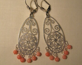Lightweight filigree silver and pink coral beads