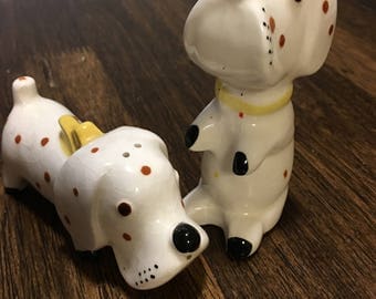 Spotted dog salt and pepper shakers