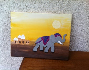 African picture with an Elephant in 3D in the desert