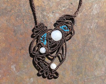 Macrame necklace with three moonstones