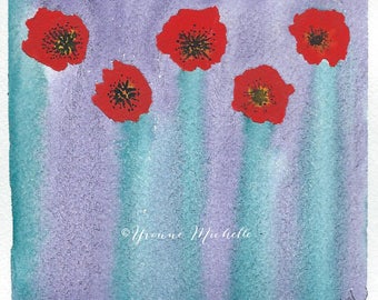 Poppies No. 005 - Original Watercolor Painting, Floral, Art, Wall Decor