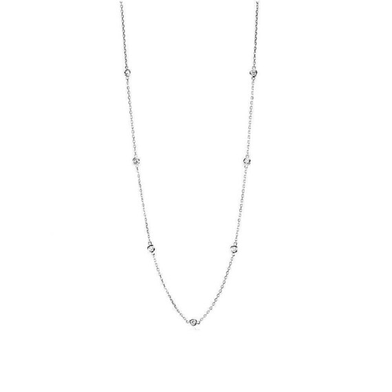 Handmade 14K White Gold Station Necklace With Diamonds By The