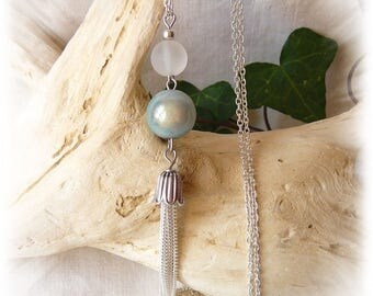 Glass Bead Necklace and powder blue miracle bead