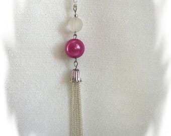 Necklace Bead glass and ceramic bead raspberry