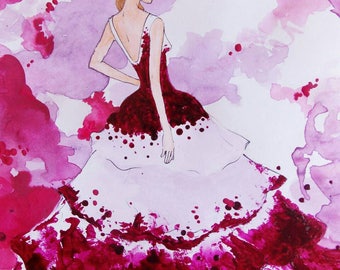 Woman in purple and white gown.