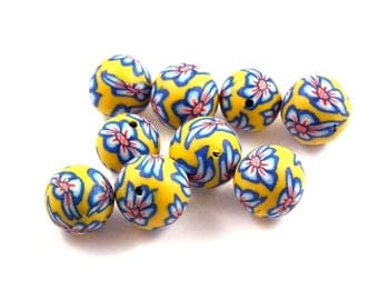 X 10 beads 12mm yellow polymer clay
