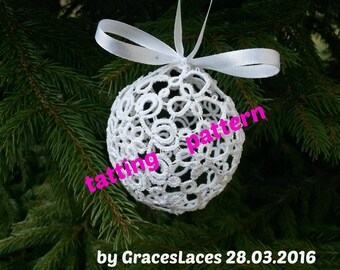 PDF Tatting Pattern, Shuttle Tatting Pattern, 3D Tatting Pattern, 3D Christmas Bauble Pattern, Instant Download Tatting Pattern