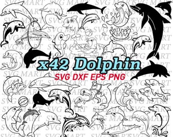 dolphin svg, sea animal svg, sea creature, clipart, decal, stencil, vinyl, line art, cameo silhouette, cut files, vector