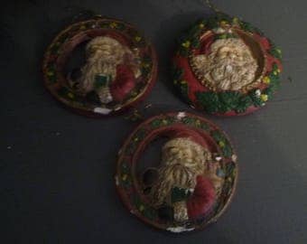 Set of 3 Christmas ornaments Santa Claus plaster