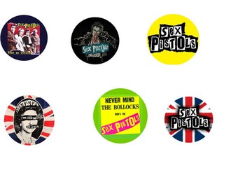 25 mm PINS 6 pins SEX PISTOLS punk rock goth dark metal