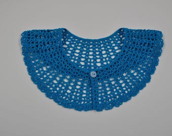 col Claudine crocheté en coton mercerisé bleu indigo