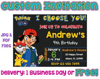 Customized Pokemon Invitation, Printed Pokemon Invitation, Pokemon Birthday, Pokemon Go Invitation, Pokemon Printables, Pokemon Custom jpg