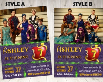 Descendants 2 invitation. Descendants 2 birthday party invitation. Descendants birthday party. Mal invitation. Descendants themed party.