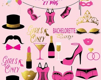 FALL SALE Bachelorette clipart, hen party clip art, bra clipart, lingerie clipart, bachelor party, girls night out, confetti overlay, gold f