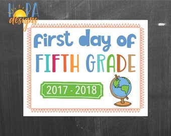 First Day of 5th Grade Sign - 1st Day of School Printable Sign - Photo Props - Fifth Grade Sign - Instant Digital Download - Back to School