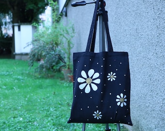 Tote bag unique, peint à la main, sac coton, sac cabas, sac shopping, sac de toile, sac de plage, sac à main, fleurs