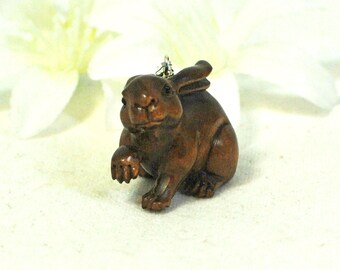 Bunny Necklace Bunsanova - Ojime Rabbit Necklace - Rabbit Jewelry - Pet Bunny Rabbit Pendant -Netsuke Bunny Pendant -Woodland Animal -Nature