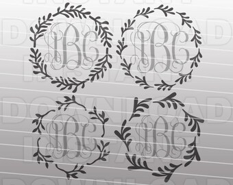 Floral Wreath SVG File,Monogram Frame SVG,Laurel Wreath SVG -Commercial & Personal Use- Vector file for Cricut,Silhouette Cameo,vinyl cut