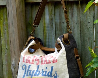 Tri State Hybrids Iowa Minnesota South Dakota - Open Tote - Americana OOAK Canvas & Leather Tote... Selina Vaughan Studios