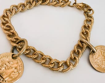Gold charm bracelet | Etsy
