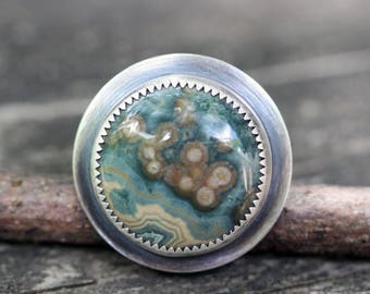 Ocean jasper sterling silver statement ring size 7.75