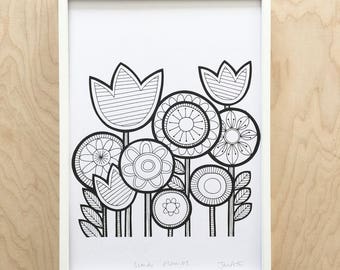 Scandi Flower Screen Print by Jane Foster - signed
