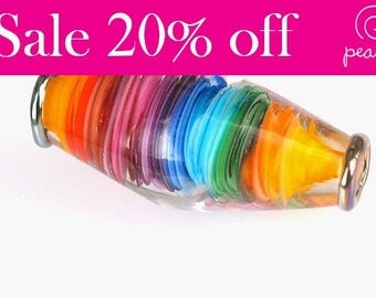 RainBow bicone lampwork bead made by pearly karpel, lampwork glass beads , MTO, artisan glass beads, jewelry supplies
