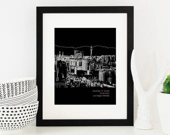 Las Vegas City Skyline Custom Wedding Gift, Personalized Married in Vegas Keepsake Print, Nevada Art Engagement Gift, Elopement Wedding Gift