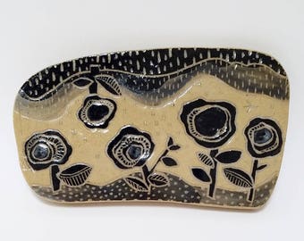 rain on roses hand carved ceramic art tile