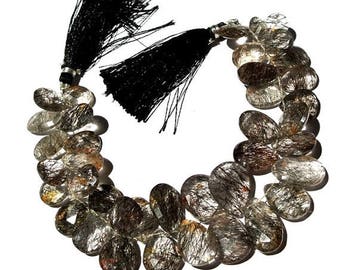 50% Off Sale 7.5 Inch 39Pcs Finest Quality Black Rutilated Quartz Faceted Pear Briolettes 207Cts 20x11-11x9mm
