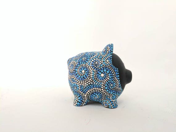 Blues Piggy Bank: Hand painted Piggy Dot painting