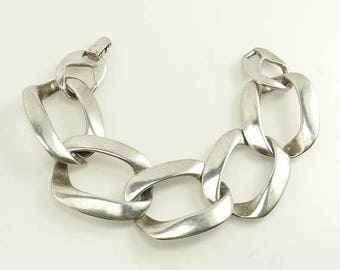 Vintage Silver Chunky Link Bracelet Modernist Design