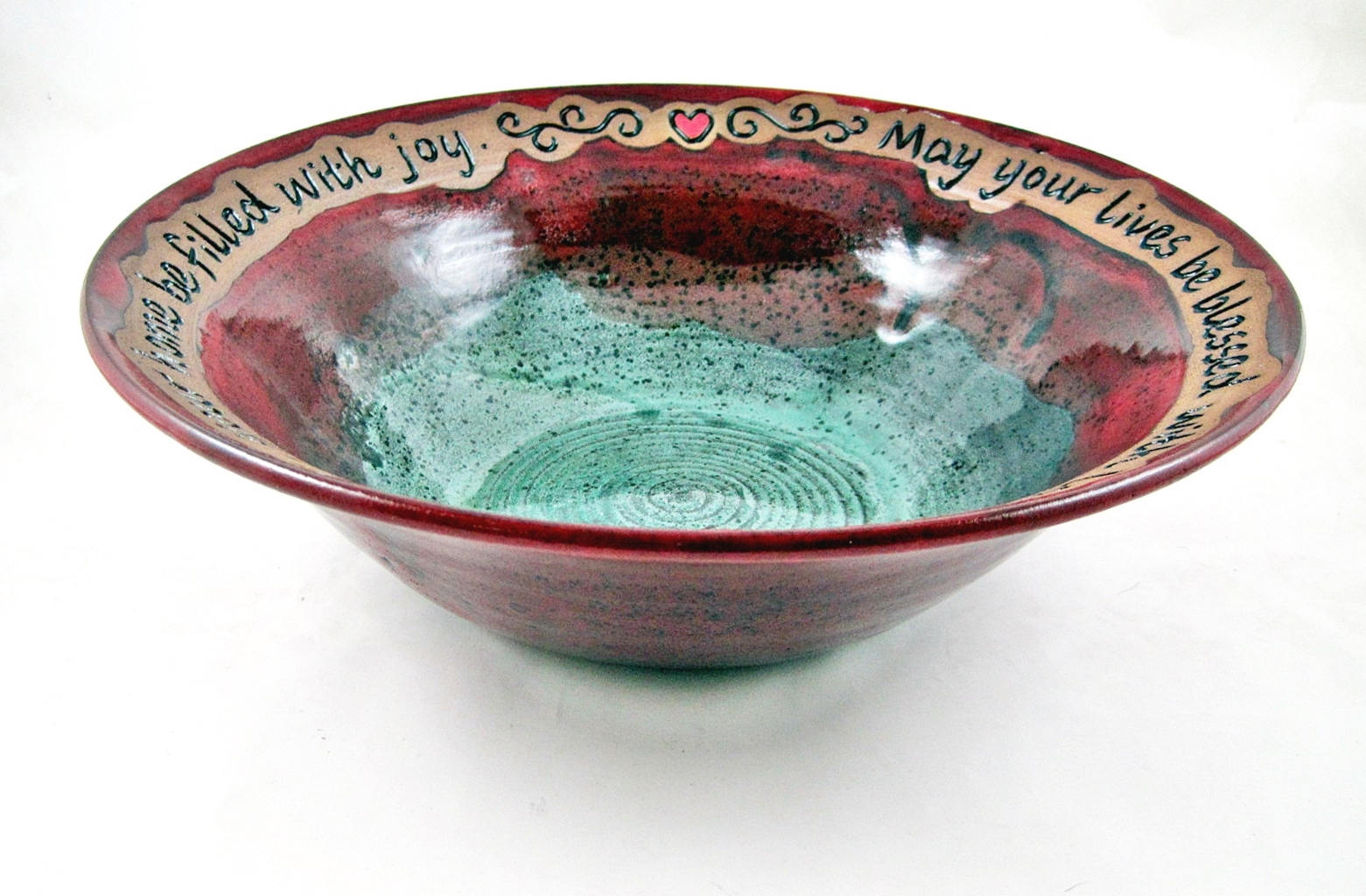 Personalized wedding blessing bowl in Dark red and Teal green