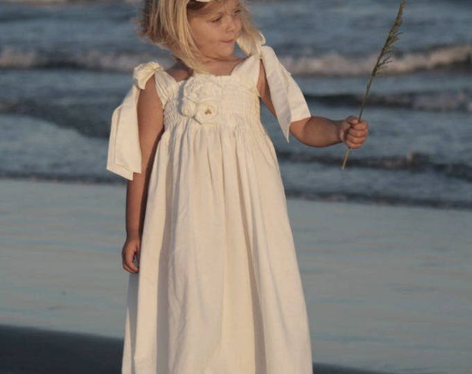 White Flower Girl Dress - Little Girls - Toddlers - Beach Wedding - Maxi Dress - Country Wedding - Boutique Clothes in sizes 3T to 8 yrs