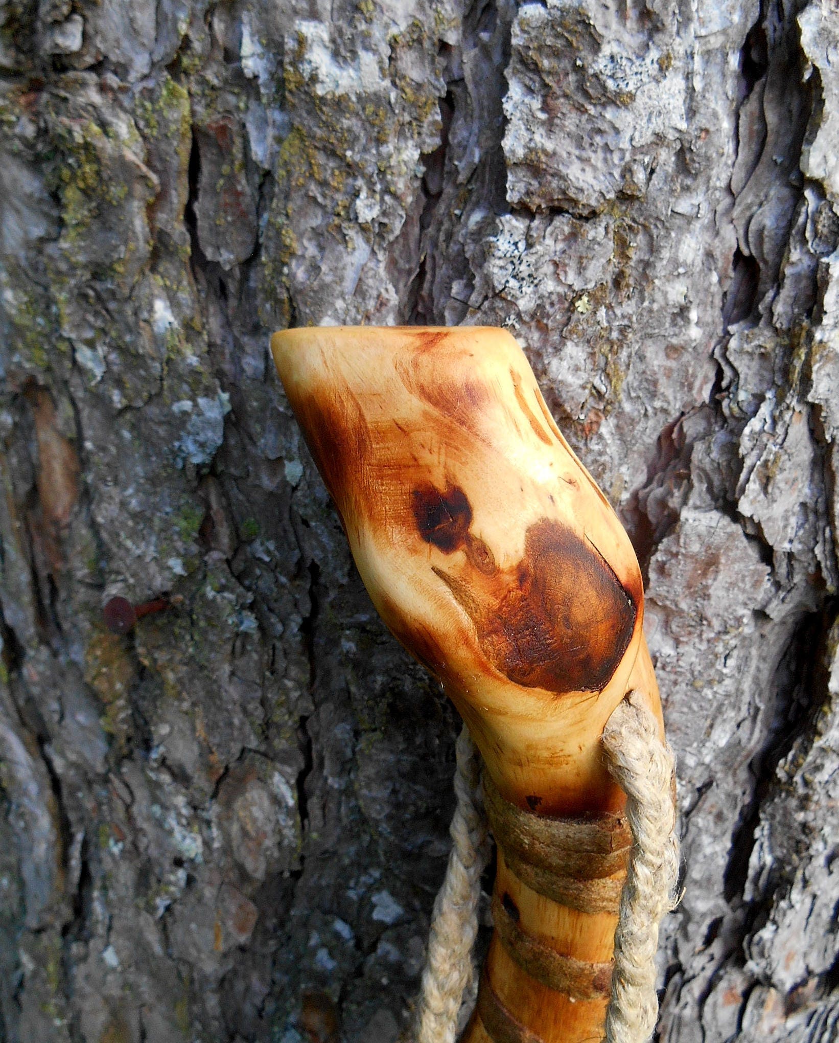 Rustic Walking stick Natural Wood Hiking Staff with braided