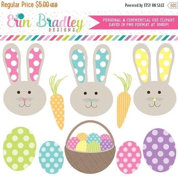 80% OFF SALE Easter Bunnies and Eggs Holiday Clipart Clip Art Personal & Commercial Use Il_570xn