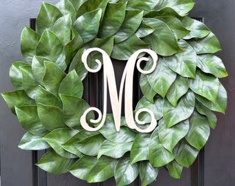 Magnolia Wreath, Artificial Magnolia Wreath, Magnolia Leaves Door Wreath, Fixer Upper Southern Decor Year Round Wreath Southern Gift for Her