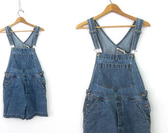 Vintage Blue Jean Bib Shorts Vintage Bib Overalls Shorts Carpenter Pants Women's Indie shorteralls Size Medium