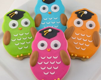 Graduation Owl Cookies - 24 Decorated Sugar Cookie Favors