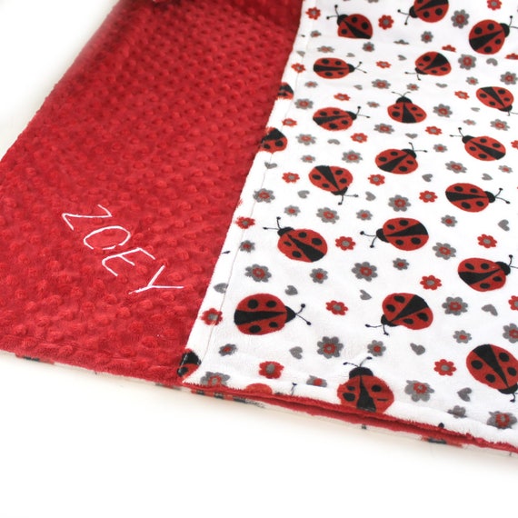 Crib Blanket / 42 x 55 Minky Baby Blanket Girl, Personalized Baby Blanket - Red Ladybug blanket - Crib size Girl Blanket