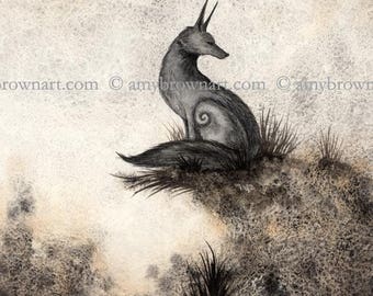 5x7 Listening wolf PRINT by Amy Brown