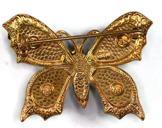 Topaz Rhinestone Butterfly Brooch Pin Vintage Insect Jewelry Germany