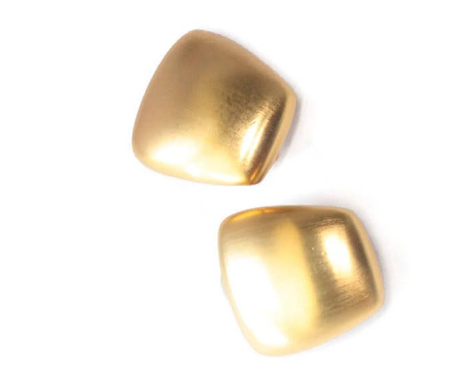 Gold Tone Matte Finish Earrings Modernist Trapezoid Shape Clip On Style