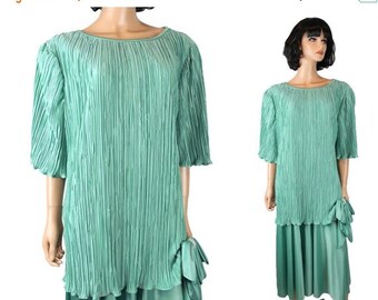 ON SALE 80s Prom Dress 20 XXL 2X Vintage Seafoam Green Pleated Gown Rhinestones Plus Sz Free Us Shipping